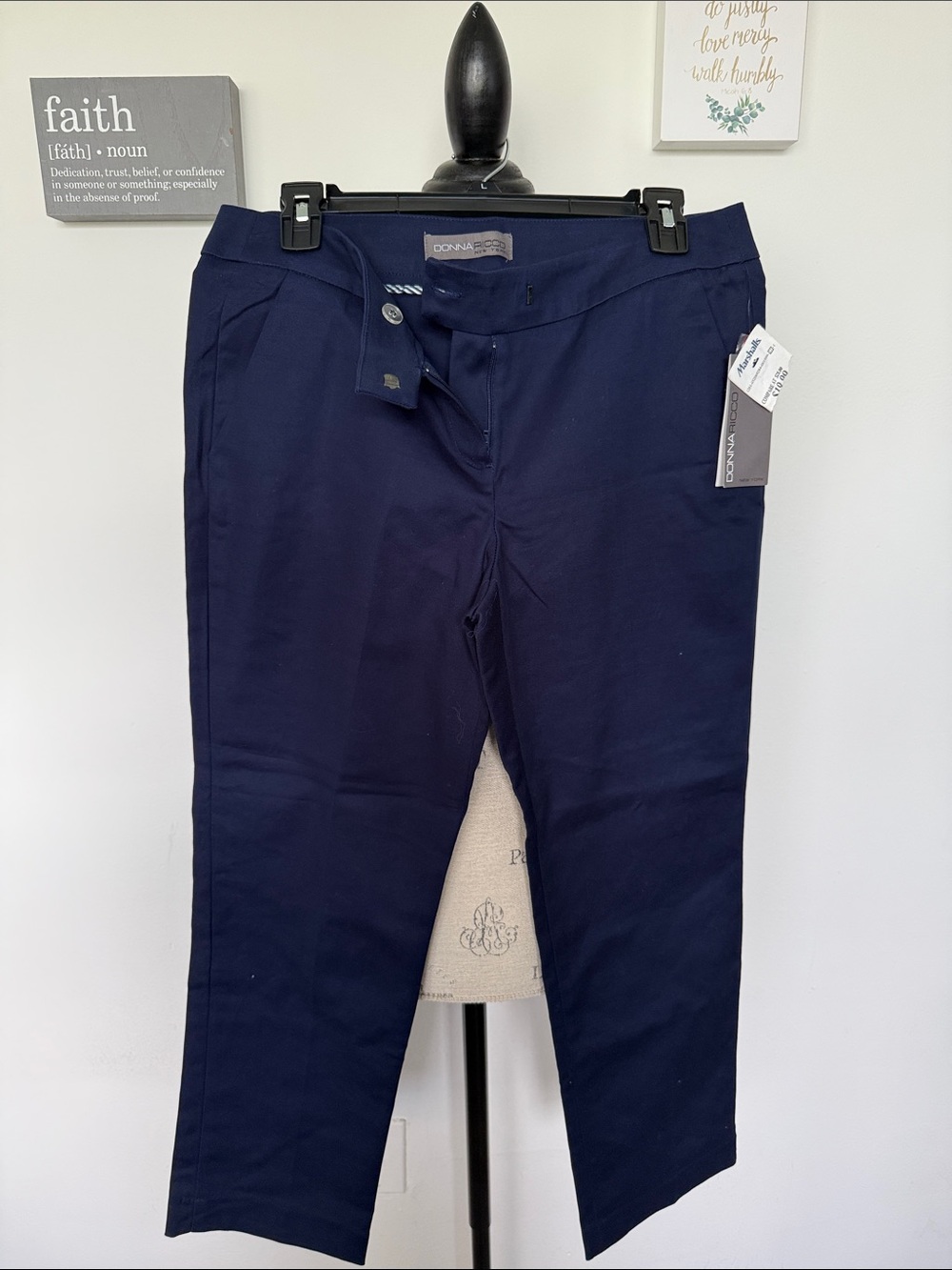 Donna Ricco Navy Cropped Stretch Ankle Pants